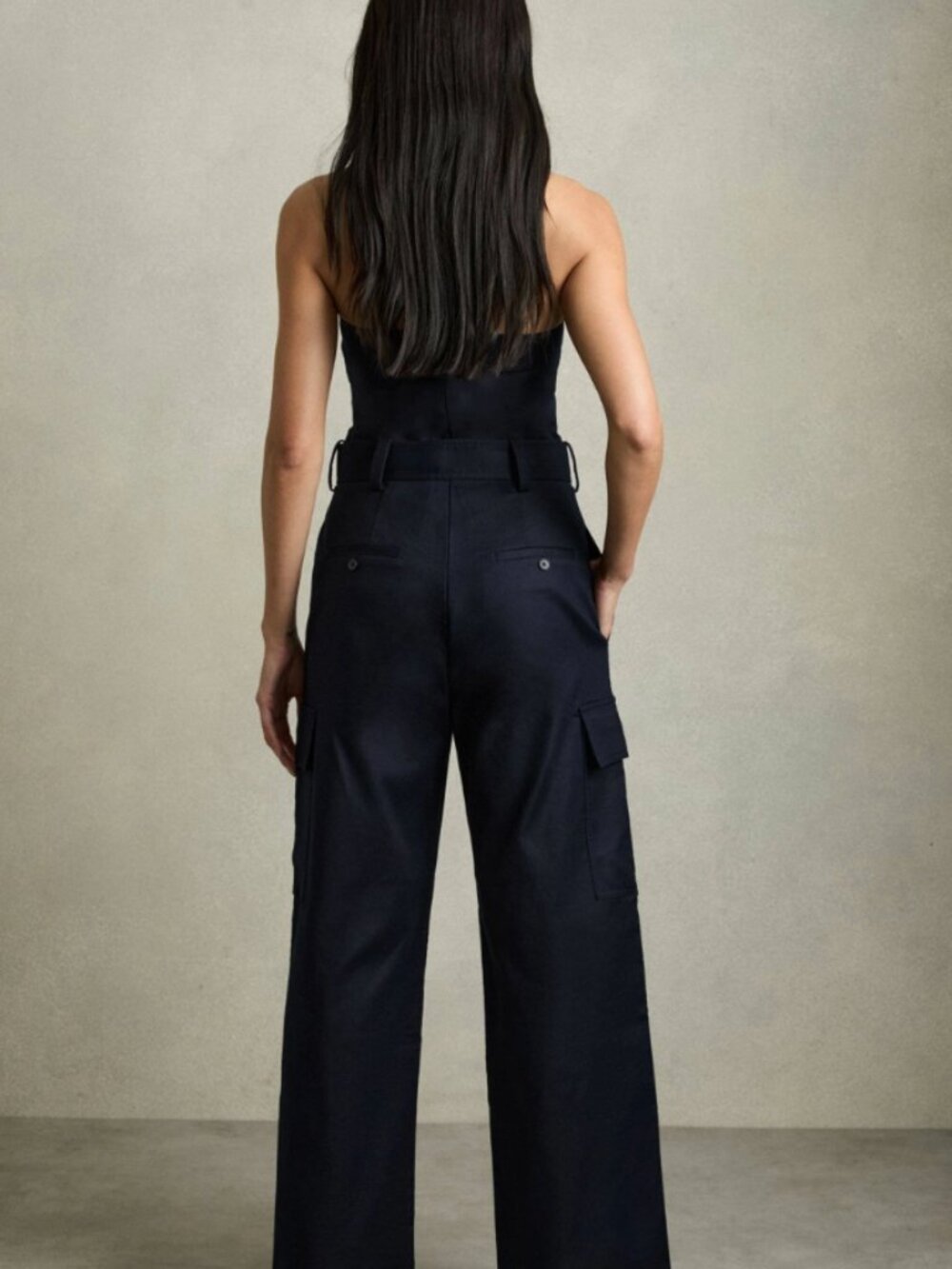 REISS Navy Lois Bandeau Belted Wide Leg Jumpsuit Size US 4 / UK 8 - Picture 7 of 16